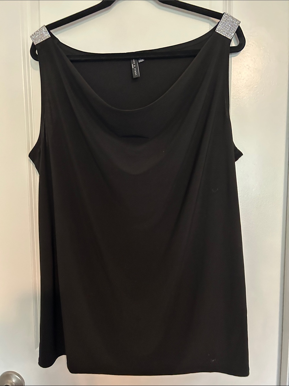 Sleeveless Black Camisole with Rhinestone Straps